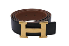 Load image into Gallery viewer, HERMES エルメス ベルト H バックル □E刻印 ボックスカーフ レザー70 ブラック ブラウン ゴールド金具 美品 中古 54433