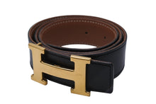 Load image into Gallery viewer, HERMES エルメス ベルト H バックル □E刻印 ボックスカーフ レザー70 ブラック ブラウン ゴールド金具 美品 中古 54433