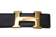 Load image into Gallery viewer, HERMES エルメス ベルト H バックル □E刻印 ボックスカーフ レザー70 ブラック ブラウン ゴールド金具 美品 中古 54433