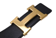 Load image into Gallery viewer, HERMES エルメス ベルト H バックル □E刻印 ボックスカーフ レザー70 ブラック ブラウン ゴールド金具 美品 中古 54433
