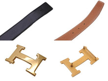 Load image into Gallery viewer, HERMES エルメス ベルト H バックル □E刻印 ボックスカーフ レザー70 ブラック ブラウン ゴールド金具 美品 中古 54433