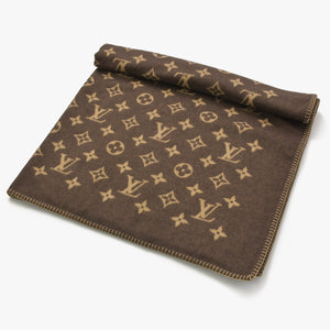 新品同様 LOUIS VUITTON ルイヴィトン プレッド ネオ モノグラム ブランケット M70439 ウール カシミヤ ブラウン ベージュ 中古 4a005447