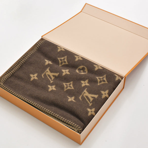 新品同様 LOUIS VUITTON ルイヴィトン プレッド ネオ モノグラム ブランケット M70439 ウール カシミヤ ブラウン ベージュ 中古 4a005447