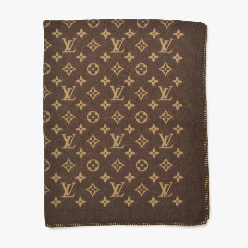 新品同様 LOUIS VUITTON ルイヴィトン プレッド ネオ モノグラム ブランケット M70439 ウール カシミヤ ブラウン ベージュ 中古 4a005447