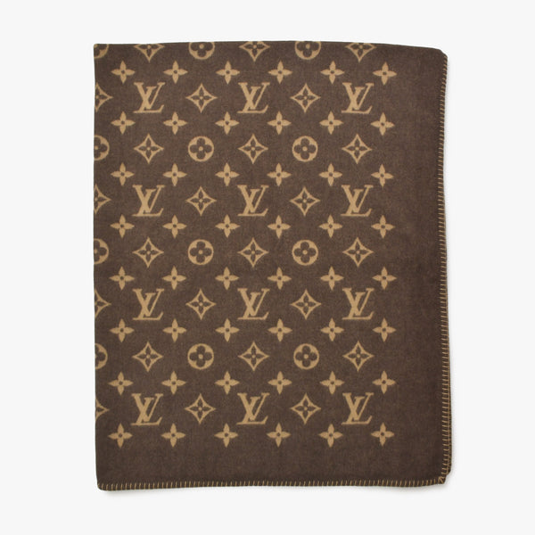 新品同様 LOUIS VUITTON ルイヴィトン プレッド ネオ モノグラム ブランケット M70439 ウール カシミヤ ブラウン ベージュ 中古 4a005447