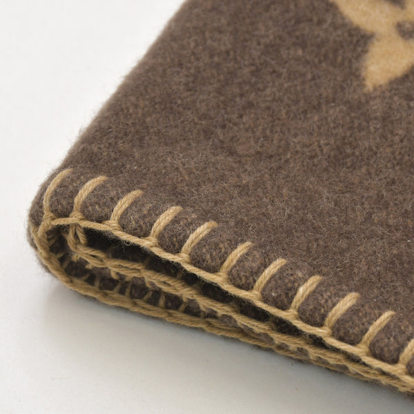 新品同様 LOUIS VUITTON ルイヴィトン プレッド ネオ モノグラム ブランケット M70439 ウール カシミヤ ブラウン ベージュ 中古 4a005447