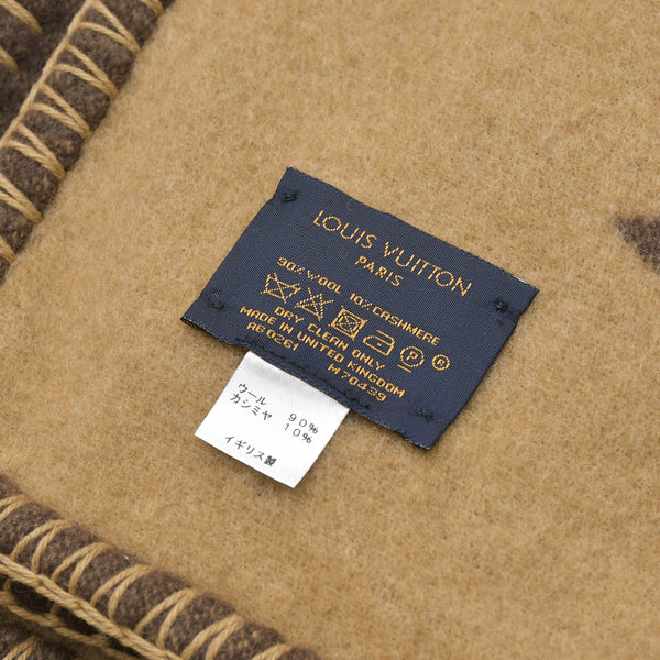 新品同様 LOUIS VUITTON ルイヴィトン プレッド ネオ モノグラム ブランケット M70439 ウール カシミヤ ブラウン ベージュ 中古 4a005447
