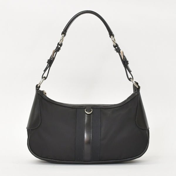 PRADA プラダ ワンショルダーバッグ トライアングルロゴ ナイロン ブラック シルバー金具 美品 中古 4a005473
