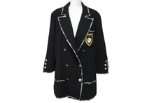 画像をギャラリービューアに読み込む, 極美品 CHANEL シャネル ウール エンブレム ダブル ジャケット 05C ブラック ロゴ ツイード P24937V12963 サイズ44 中古 54954