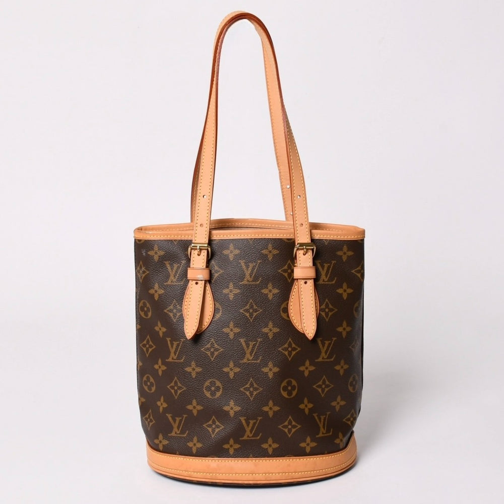 LOUIS VUITTON Bucket PM Handbag M42238 Monogram Brown Leather PVC Gold Hardware Good Condition Used 4a003188