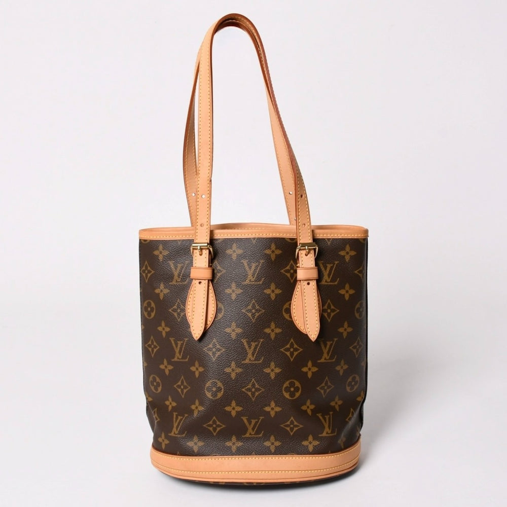 LOUIS VUITTON Bucket PM Handbag M42238 Monogram Brown Leather PVC Gold Hardware Good Condition Used 4a003188