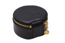 画像をギャラリービューアに読み込む, CHANEL シャネル ジュエリーケース ココマーク 2番台 ブラック キャビアスキン ゴールド金具 美品 中古 55028