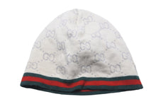 画像をギャラリービューアに読み込む, GUCCI グッチ ベビーニットキャップ 帽子 GG柄 261826 3K206 9266 ウール ベージュ レッド グリーン キッズ 良品 中古 55099