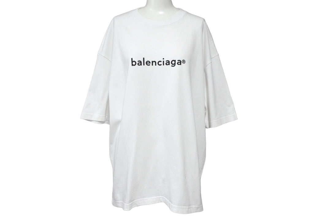 極美品 BALENCIAGA バレンシアガ フロントロゴプリント 半袖Ｔシャツ 2020年製 コットン ホワイト ブラック サイズM 中古 55187