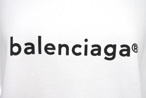 極美品 BALENCIAGA バレンシアガ フロントロゴプリント 半袖Ｔシャツ 2020年製 コットン ホワイト ブラック サイズM 中古 55187