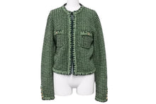 画像をギャラリービューアに読み込む, CHANEL シャネル カーディガン グリーンココマークボタン カシミヤ コットン ポリアミド サイズ36 P70487K10067 美品 中古 55192