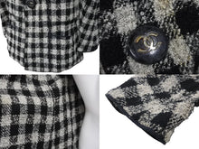画像をギャラリービューアに読み込む, CHANEL シャネル ジャケットツイードジャケット ブラック ホワイト ココマーク ココボタン ブラック ホワイト 中古 55281