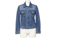 画像をギャラリービューアに読み込む, CHROME HEARTS クロムハーツ セメタリークロスパッチ デニムジャケット ホースシューボタン ブルー SV925 サイズS 美品 中古 55354