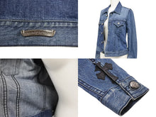 画像をギャラリービューアに読み込む, CHROME HEARTS クロムハーツ セメタリークロスパッチ デニムジャケット ホースシューボタン ブルー SV925 サイズS 美品 中古 55354