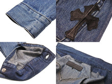 画像をギャラリービューアに読み込む, CHROME HEARTS クロムハーツ セメタリークロスパッチ デニムジャケット ホースシューボタン ブルー SV925 サイズS 美品 中古 55354
