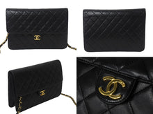 画像をギャラリービューアに読み込む, CHANEL シャネル チェーンショルダーバッグ プッシュロック 4番台 ココマーク ラムスキン ブラック ゴールド 美品 中古 55457