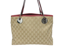 画像をギャラリービューアに読み込む, 極美品 GUCCI グッチ トートバッグ ハンドバッグ 120837 GGキャンバス レザー ベージュ レッド ブラックメタル金具 中古 4b005548