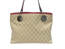 画像をギャラリービューアに読み込む, 極美品 GUCCI グッチ トートバッグ ハンドバッグ 120837 GGキャンバス レザー ベージュ レッド ブラックメタル金具 中古 4b005548
