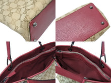 画像をギャラリービューアに読み込む, 極美品 GUCCI グッチ トートバッグ ハンドバッグ 120837 GGキャンバス レザー ベージュ レッド ブラックメタル金具 中古 4b005548