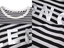 画像をギャラリービューアに読み込む, MONCLER モンクレール ボーダー ロゴ 半袖Ｔシャツ ブラック ホワイト シルバー トップス G10918C7E010 829GR 良品 XL 中古 55615