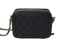 画像をギャラリービューアに読み込む, 極美品 CHANEL シャネル CCフィグリー ミニチェーンショルダーバッグ A84452 キャビアスキン ブラック ゴールド金具 中古 55712