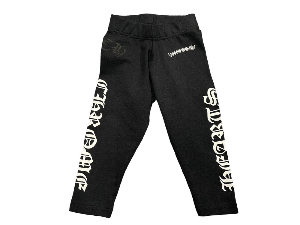 New and unused CHROME HEARTS Pants Leggings Logo Print Black Kids 6 MONTHS 52/41 Used 55810