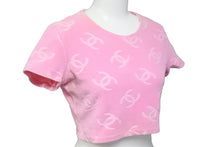 画像をギャラリービューアに読み込む, CHANEL シャネル ヴィンテージ 半袖Ｔシャツ チビT ココマーク クロップド ベロア ピンク 品質タグ無し 良品 中古 55843