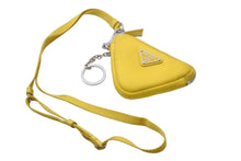 Load image into Gallery viewer, PRADA プラダ ポーチ トライアングルプレート Re Nylon ネックストラップ付 イエロー 2TT140 シルバー金具 美品 中古 55940