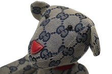 画像をギャラリービューアに読み込む, GUCCI グッチ GGキャンバス ぬいぐるみ 人形 テディーベア クマ ベージュ ネイビー 7077722 美品 中古 56024
