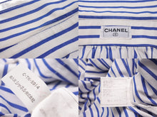 画像をギャラリービューアに読み込む, CHANEL シャネル 長袖シャツ ストライプ コインボタン ココマークホワイト ブルー コットン 美品 中古 56114