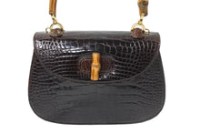 画像をギャラリービューアに読み込む, 新品同様 GUCCI グッチ ハンドバッグ 2WAY ショルダーバッグ ブラウン クロコ バンブー レザー 000 01 018 中古 56319