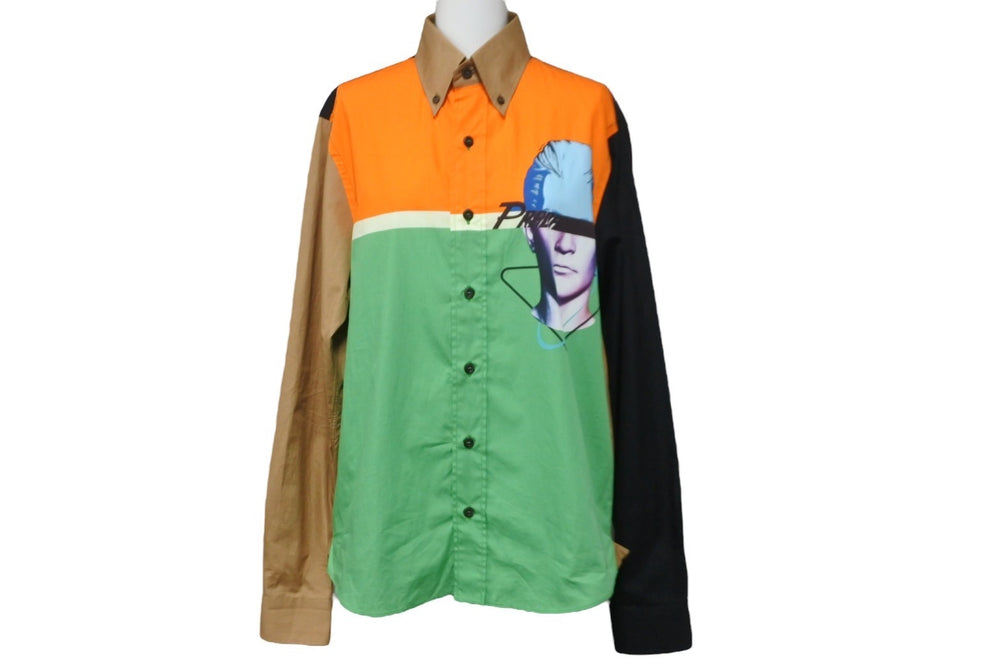 PRADA プラダ 長袖シャツ 20SS UCN276 S201 1WCK オレンジ グリーン ブラウン サイズXS 美品 中古 56348