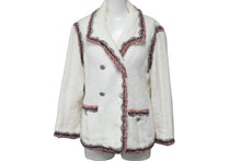 画像をギャラリービューアに読み込む, CHANEL シャネル ジャケット パイル地 P42674V29643 ココマーク ホワイト レッド ネイビー サイズ36 美品 中古 56440