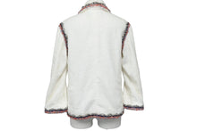 画像をギャラリービューアに読み込む, CHANEL シャネル ジャケット パイル地 P42674V29643 ココマーク ホワイト レッド ネイビー サイズ36 美品 中古 56440