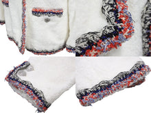 画像をギャラリービューアに読み込む, CHANEL シャネル ジャケット パイル地 P42674V29643 ココマーク ホワイト レッド ネイビー サイズ36 美品 中古 56440