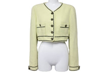 画像をギャラリービューアに読み込む, CHANEL シャネル ノーカラー ジャケット 95P グリーン アウター ココボタン ロゴ PO4840VO4018 サイズ40 良品 中古 56567