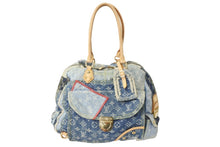 画像をギャラリービューアに読み込む, LOUIS VUITTON ルイヴィトン ボウリィ トートバッグ パッチワーク ハンドバッグ ゴールド ブルー CE1097 M95376 美品 中古 56584