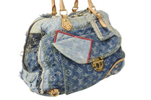 画像をギャラリービューアに読み込む, LOUIS VUITTON ルイヴィトン ボウリィ トートバッグ パッチワーク ハンドバッグ ゴールド ブルー CE1097 M95376 美品 中古 56584