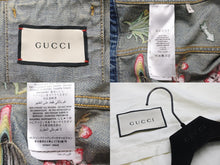 画像をギャラリービューアに読み込む, GUCCI グッチ デニムジャケット 刺繍 ブルー 花柄 マルチカラー サイズ38 ユーズド加工 美品 中古 56610