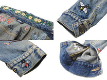 画像をギャラリービューアに読み込む, GUCCI グッチ デニムジャケット 刺繍 ブルー 花柄 マルチカラー サイズ38 ユーズド加工 美品 中古 56610