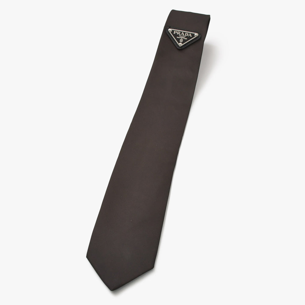 極美品 PRADA プラダ Re-Nylon ネクタイ ギャバジン ネクタイ UCR77 ダークブラウン ファッション小物 アクセサリー 中古 4a005667