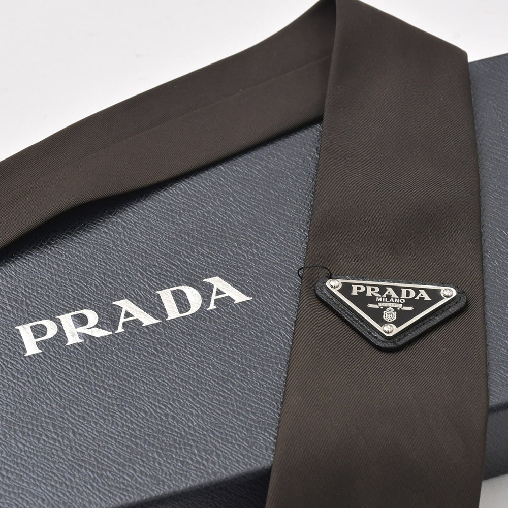 極美品 PRADA プラダ Re-Nylon ネクタイ ギャバジン ネクタイ UCR77 ダークブラウン ファッション小物 アクセサリー 中古 4a005667