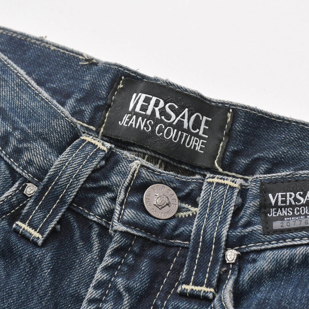 VERSACE COLLECTION ヴェルサーチ コレクション メデューサ スリム パンツ デニム コットン インディゴ シルバー/ゴールド金具 美品 中古 4a005673
