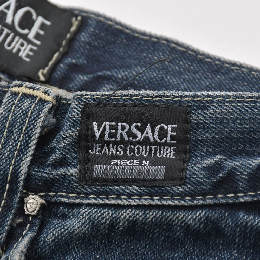 VERSACE COLLECTION ヴェルサーチ コレクション メデューサ スリム パンツ デニム コットン インディゴ シルバー/ゴールド金具 美品 中古 4a005673