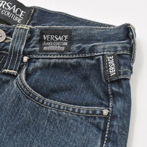 VERSACE COLLECTION ヴェルサーチ コレクション メデューサ スリム パンツ デニム コットン インディゴ シルバー/ゴールド金具 美品 中古 4a005673